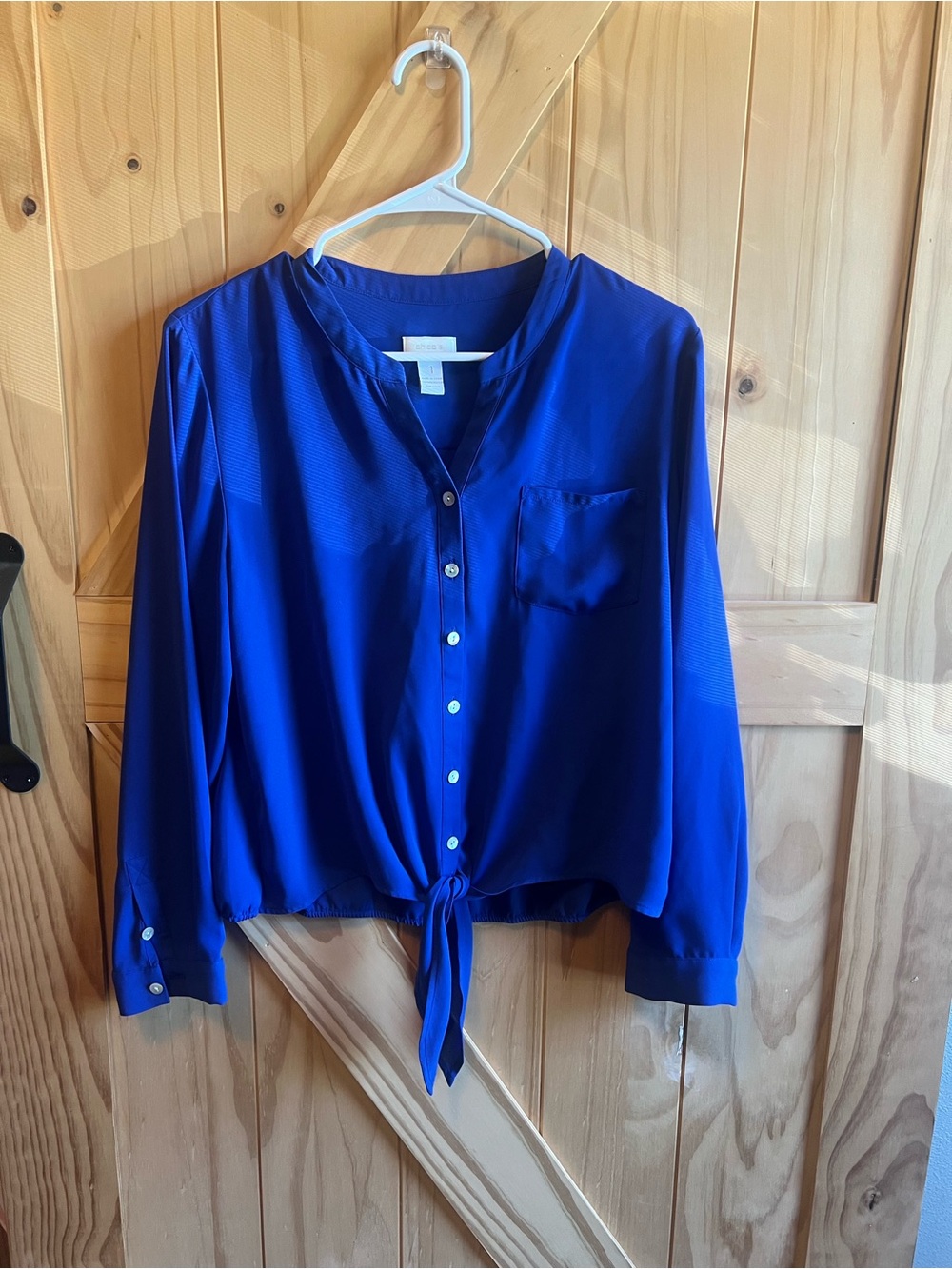 Chico's Cobalt Blue Tie-Front Button Blouse Size M Chic Lightweight Career Beach
